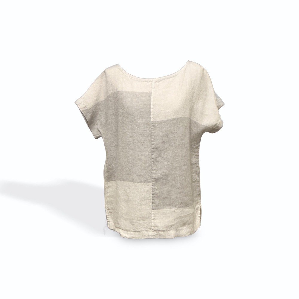 Pure Jill J Jill Linen Colorblock Top Grey White XS Petite WTP056862